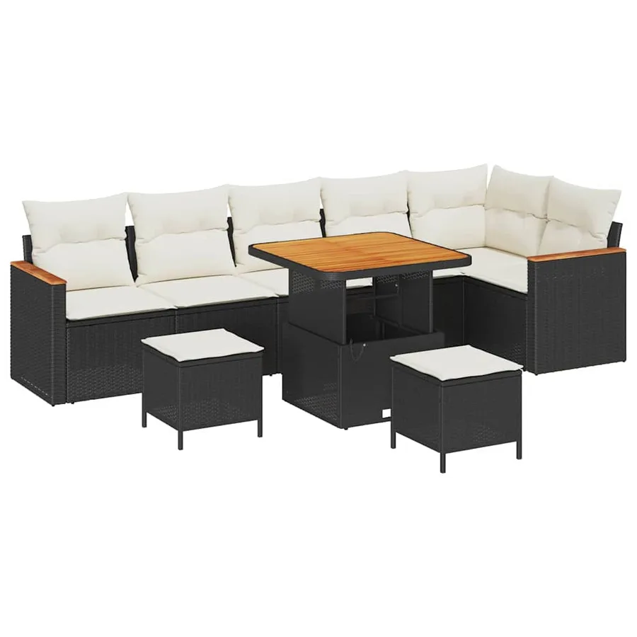 Ensemble de canapé de jardin avec coussin 9 pcs Noir Poly rotin - 2