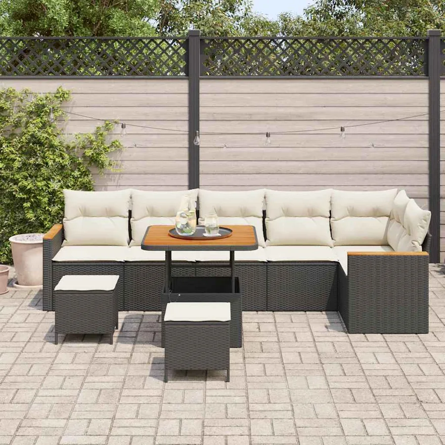 Ensemble de canapé de jardin avec coussin 9 pcs Noir Poly rotin - 3