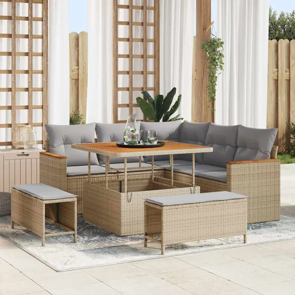Ensemble de canapé de jardin 8 pcs Beige Poly rotin