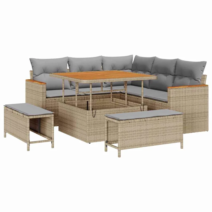 Ensemble de canapé de jardin 8 pcs Beige Poly rotin - 2