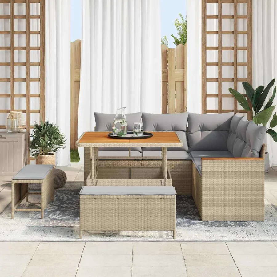 Ensemble de canapé de jardin 8 pcs Beige Poly rotin - 3