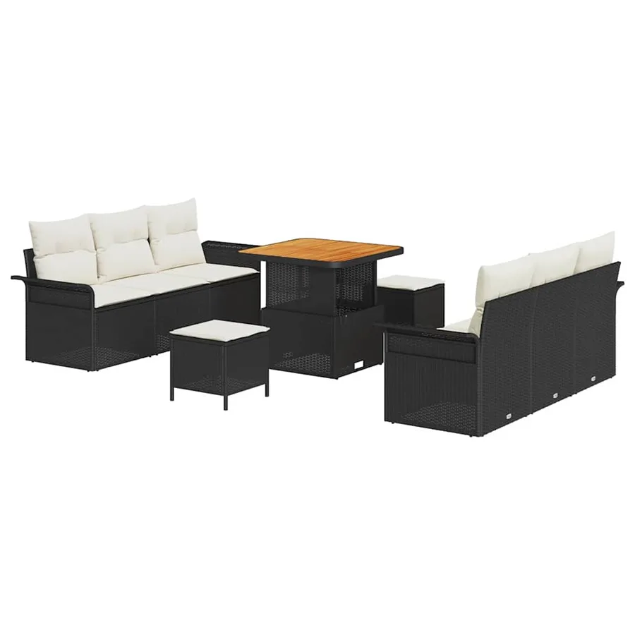 Ensemble de canapé de jardin avec coussin 9 pcs Noir et Crème - 2