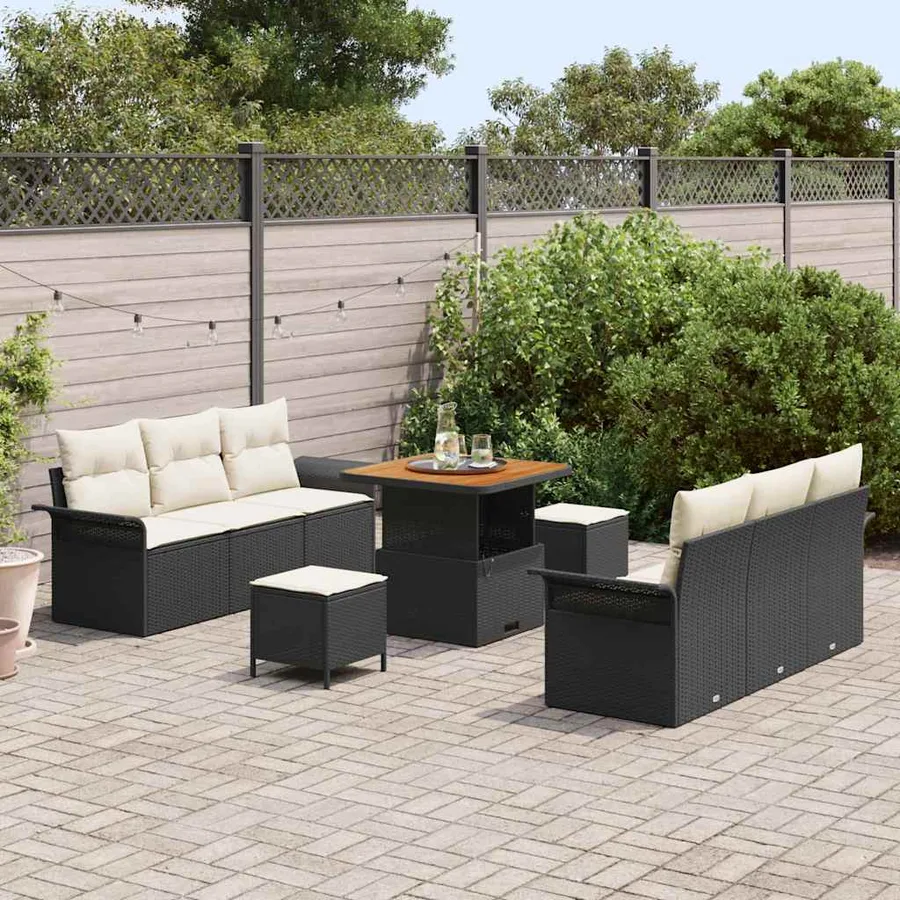 Ensemble de canapé de jardin avec coussin 9 pcs Noir et Crème - 3