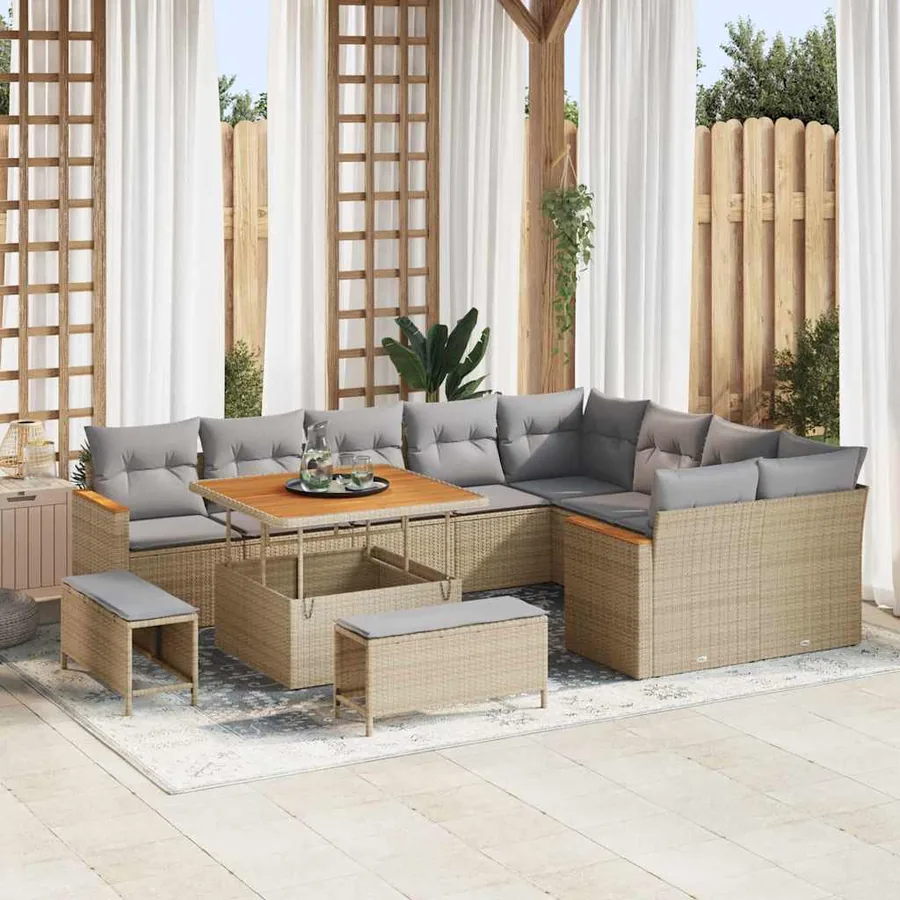 Ensemble de canapé de jardin 12 pcs Beige Poly Rattan
