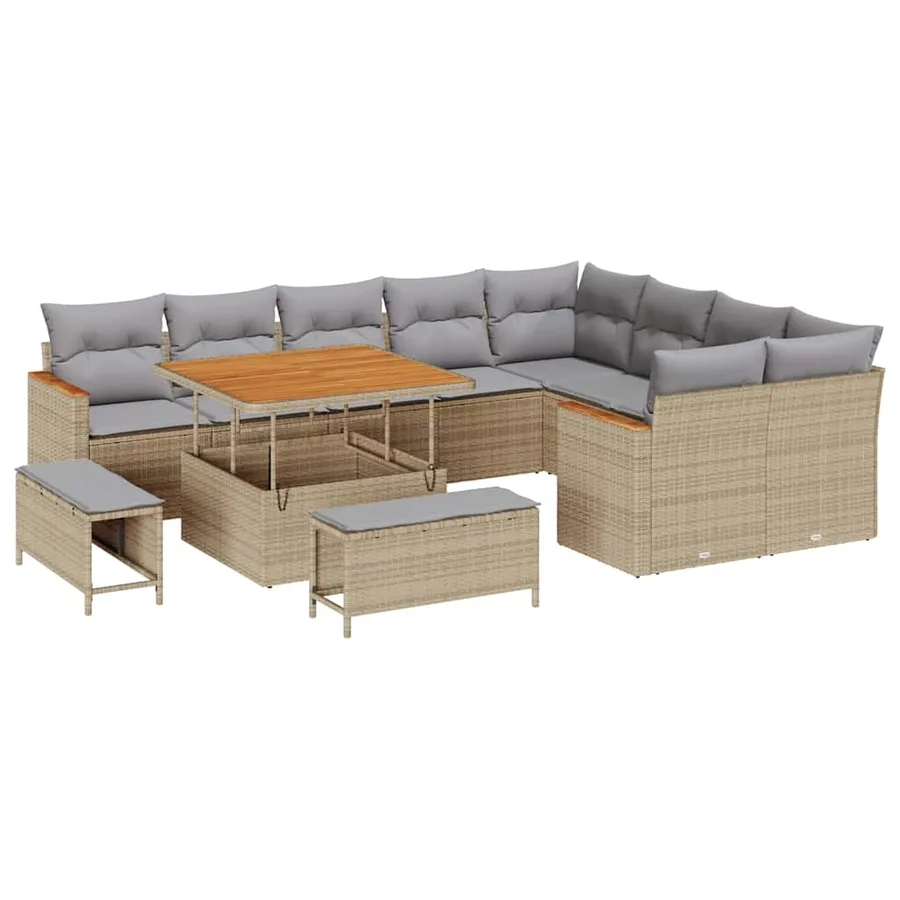 Ensemble de canapé de jardin 12 pcs Beige Poly Rattan - 2