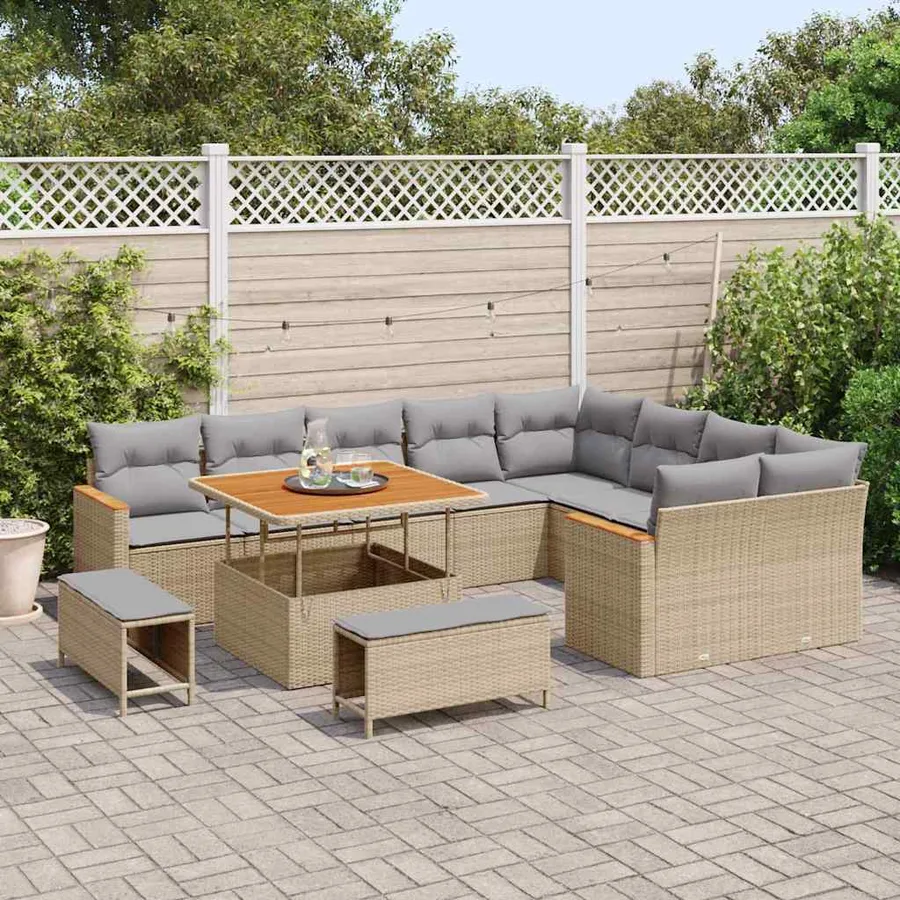 Ensemble de canapé de jardin 12 pcs Beige Poly Rattan - 3