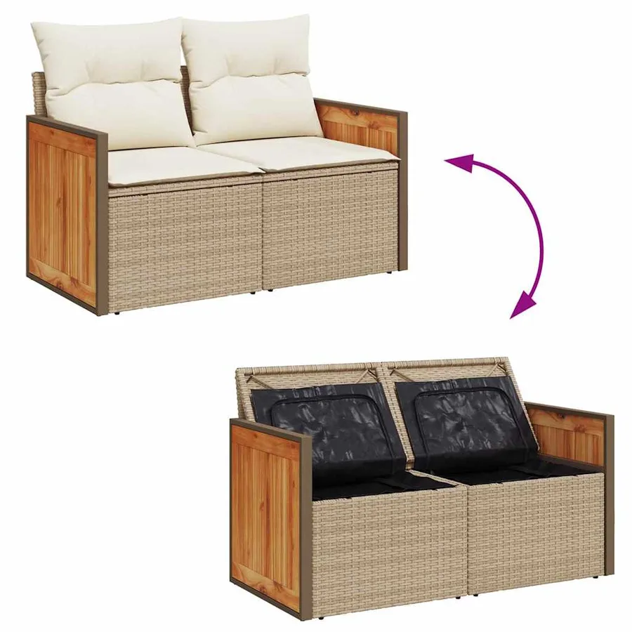 Ensemble de canapé de jardin 9 pcs Beige et crème polyrotin - 12