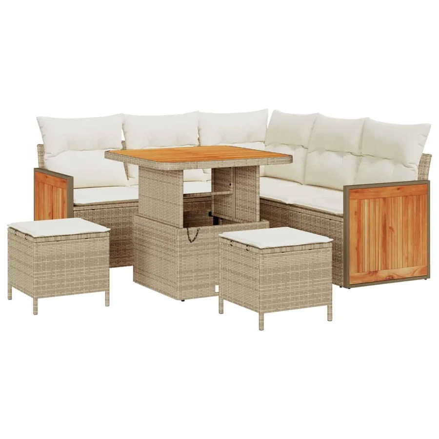 Ensemble de canapé de jardin 9 pcs Beige et crème polyrotin - 2