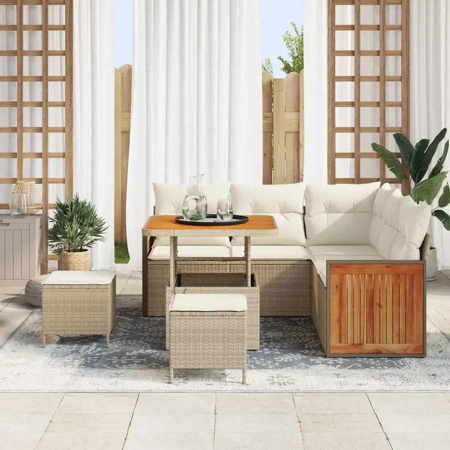 Ensemble de canapé de jardin 9 pcs Beige et crème polyrotin - 3