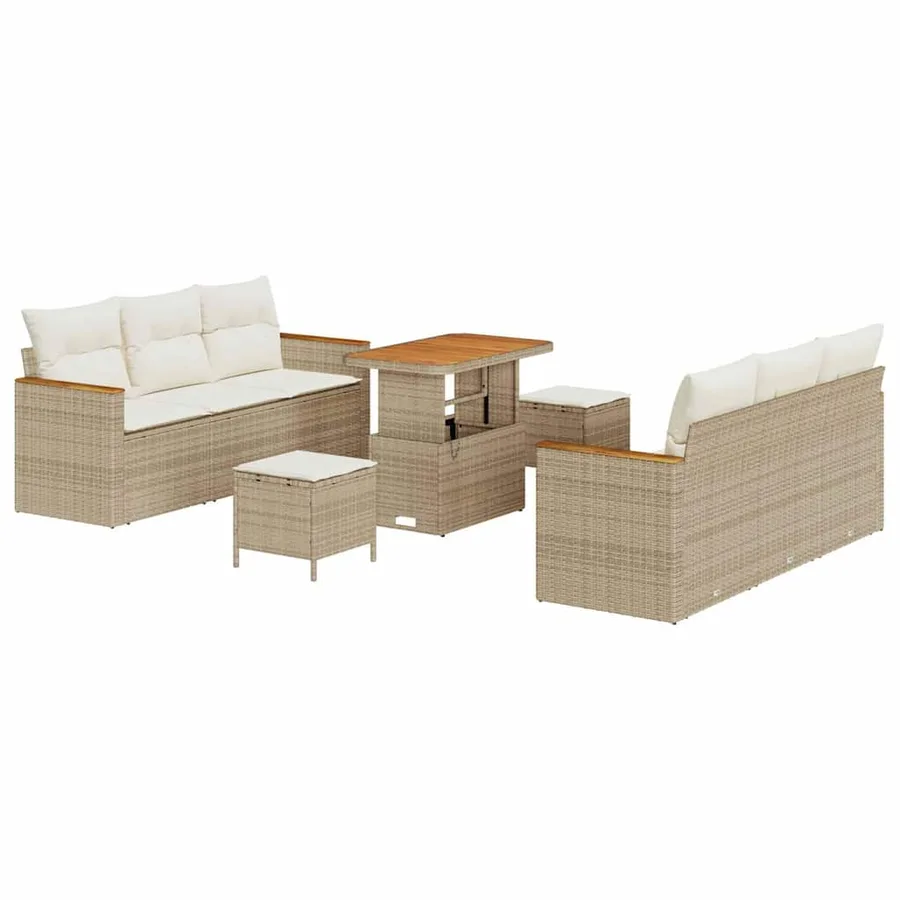 Ensemble de canapé de jardin 11 pcs Beige et crème polyrotin - 2