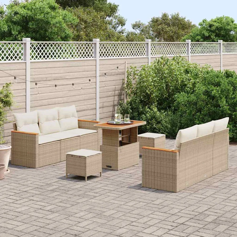 Ensemble de canapé de jardin 11 pcs Beige et crème polyrotin - 3