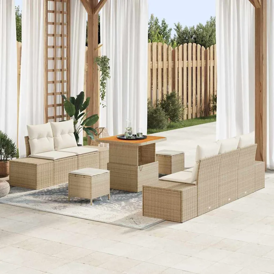 Ensemble de canapé de jardin 8 pcs Beige Poly rotin