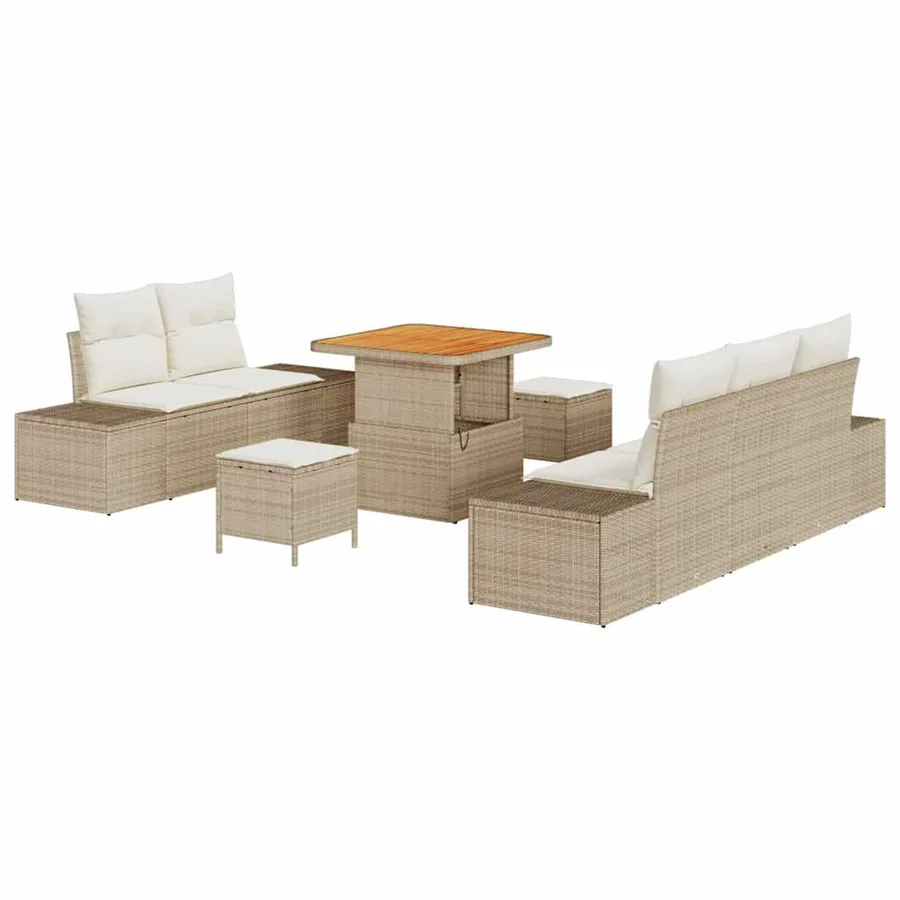 Ensemble de canapé de jardin 8 pcs Beige Poly rotin - 2