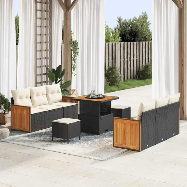 Ensemble de canapé de jardin 11 pcs Noir et Crème polyrotin