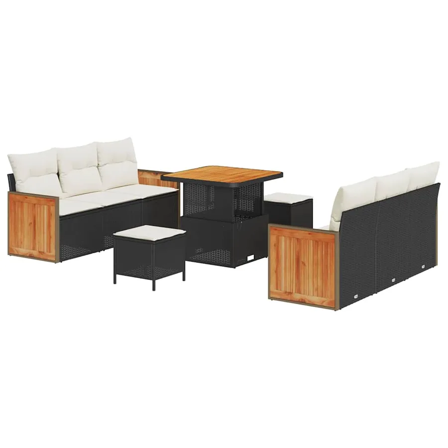 Ensemble de canapé de jardin 11 pcs Noir et Crème polyrotin - 2