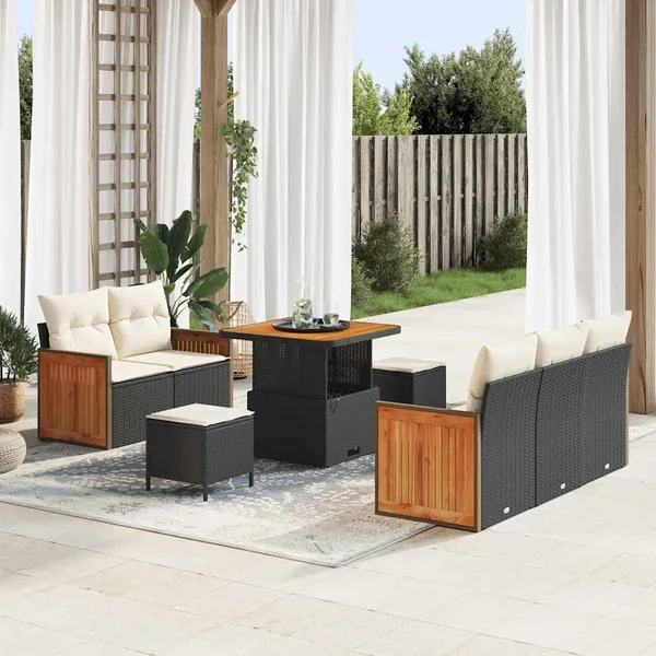 Ensemble de canapé de jardin 10 pcs Noir et Crème polyrotin