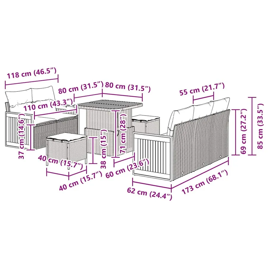 Ensemble de canapé de jardin 10 pcs Noir et Crème polyrotin - 12