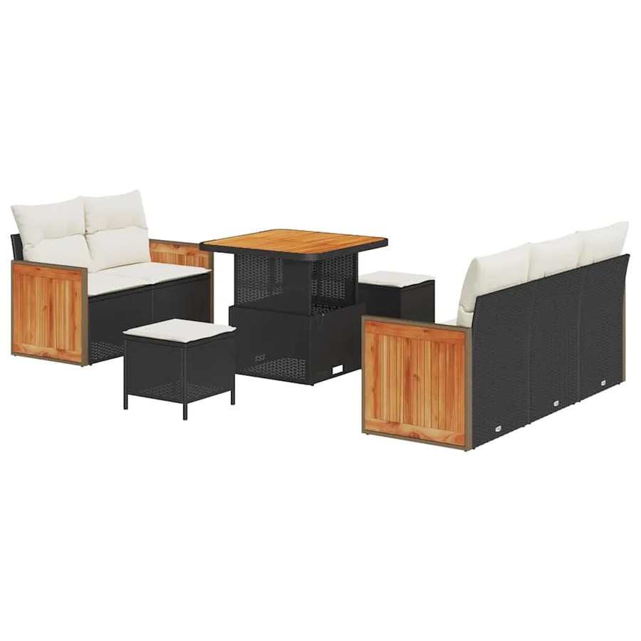 Ensemble de canapé de jardin 10 pcs Noir et Crème polyrotin - 2