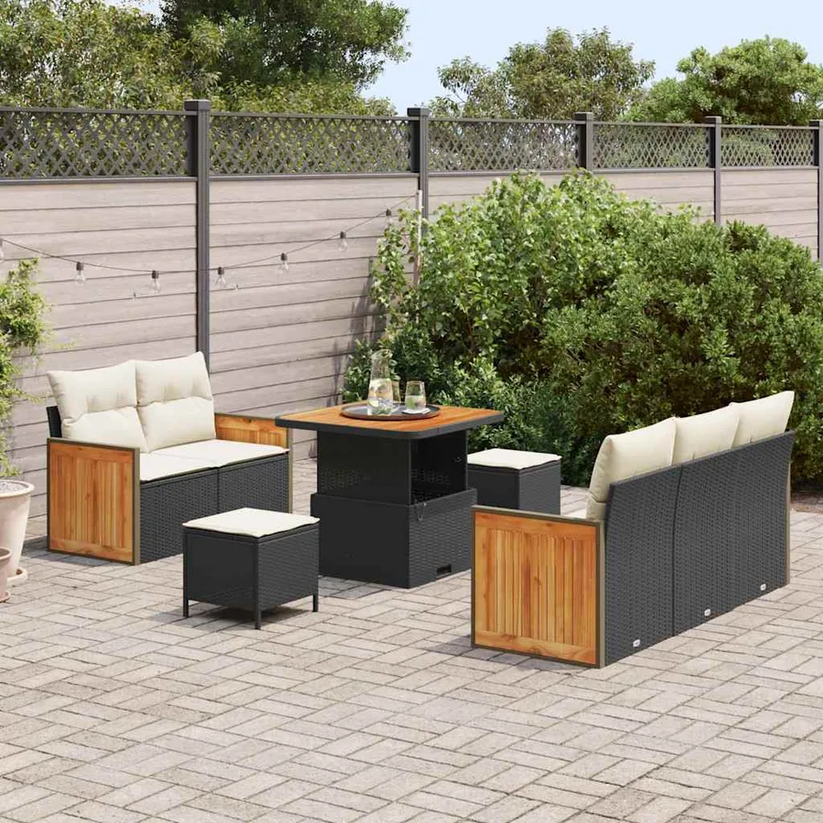 Ensemble de canapé de jardin 10 pcs Noir et Crème polyrotin - 3