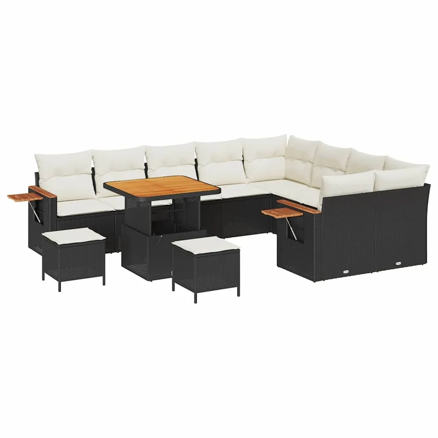 Ensemble de canapé de jardin 13 pcs Noir et Crème polyrotin - 2