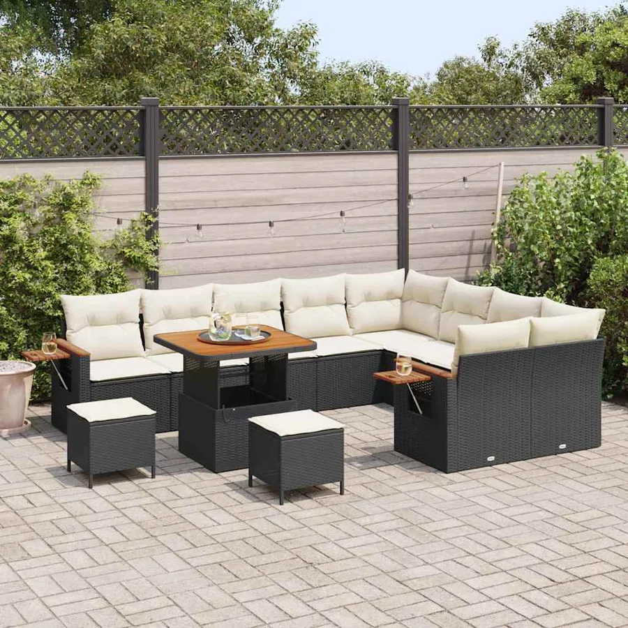 Ensemble de canapé de jardin 13 pcs Noir et Crème polyrotin - 3