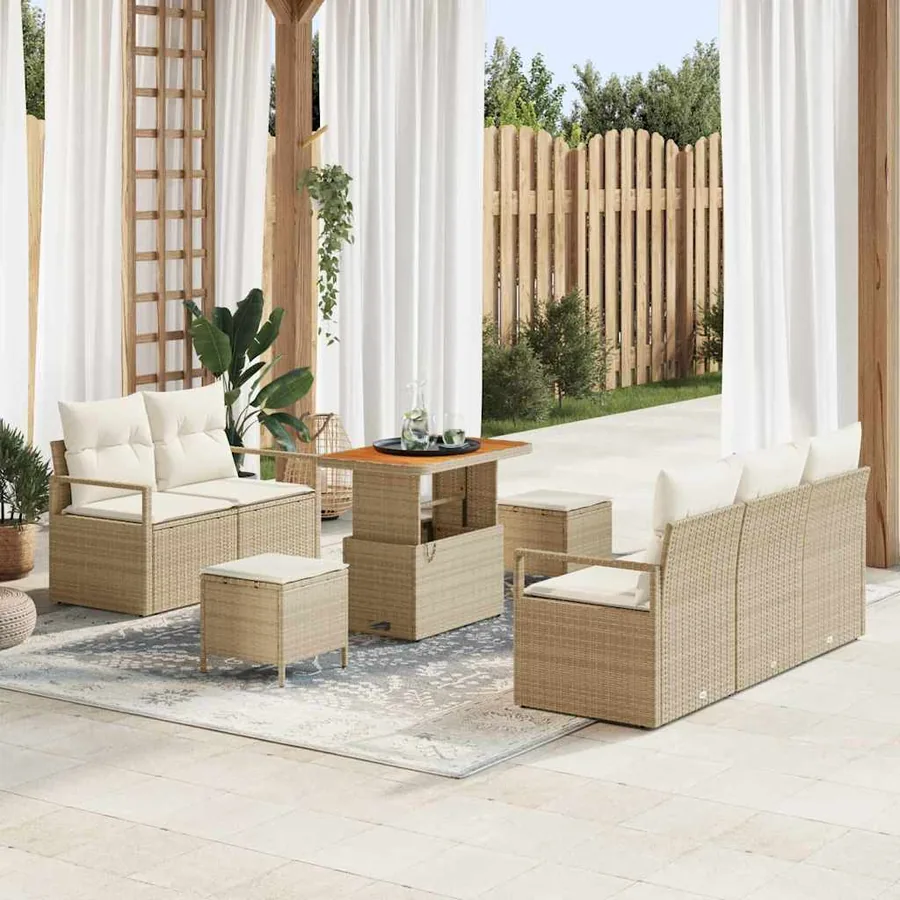 Ensemble de canapé de jardin avec coussin 8 pcs Beige et crème