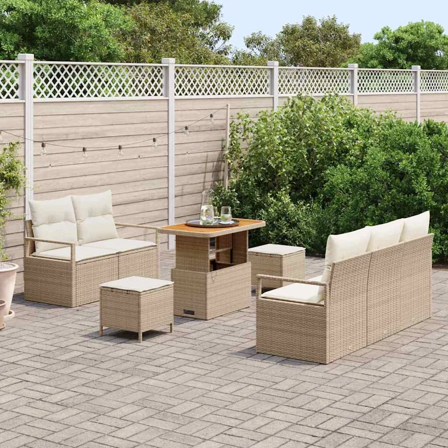 Ensemble de canapé de jardin avec coussin 8 pcs Beige et crème - 3