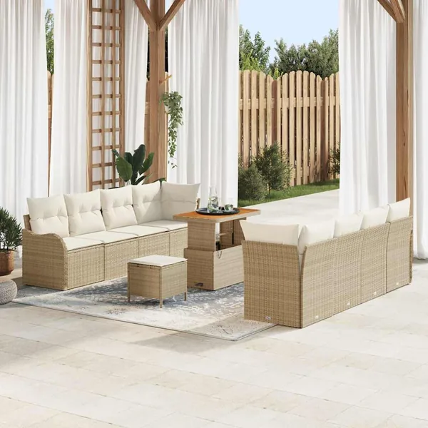Ensemble de canapé de jardin avec coussin 11 pcs Beige et crème