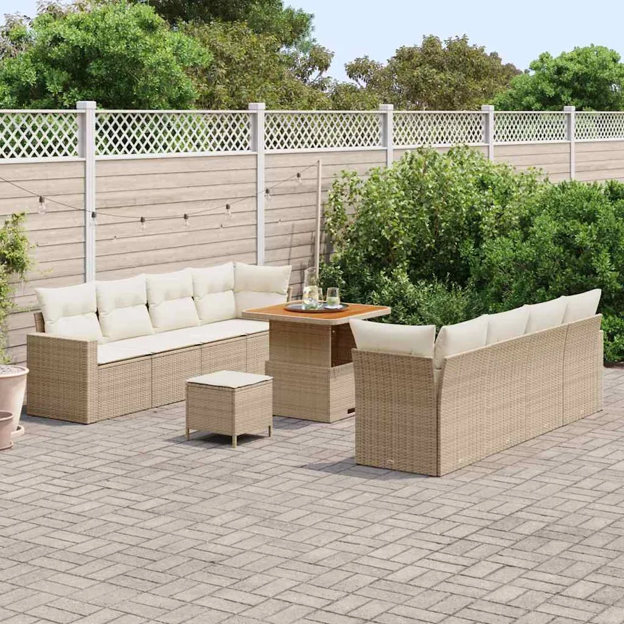 Ensemble de canapé de jardin 12 pcs Beige et crème polyrotin - 3