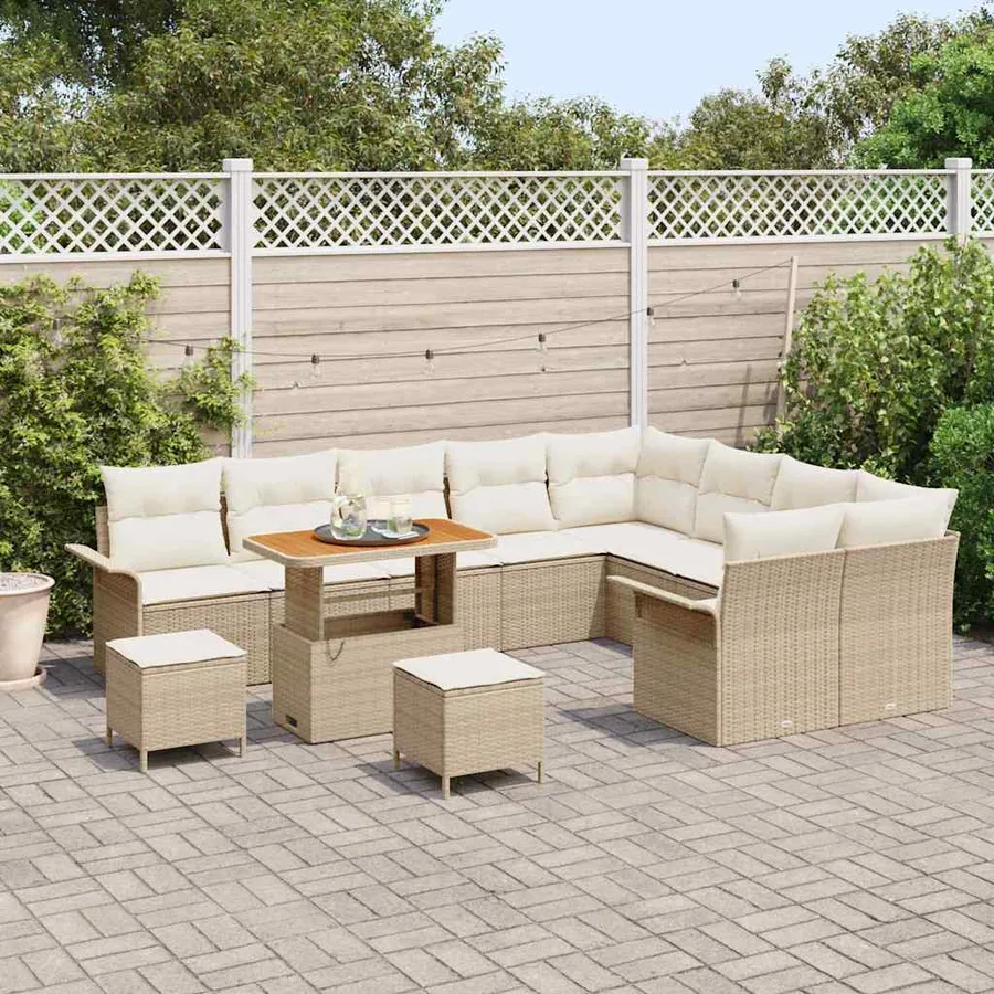 Ensemble de canapé de jardin avec coussin 12 pcs Beige et crème - 3