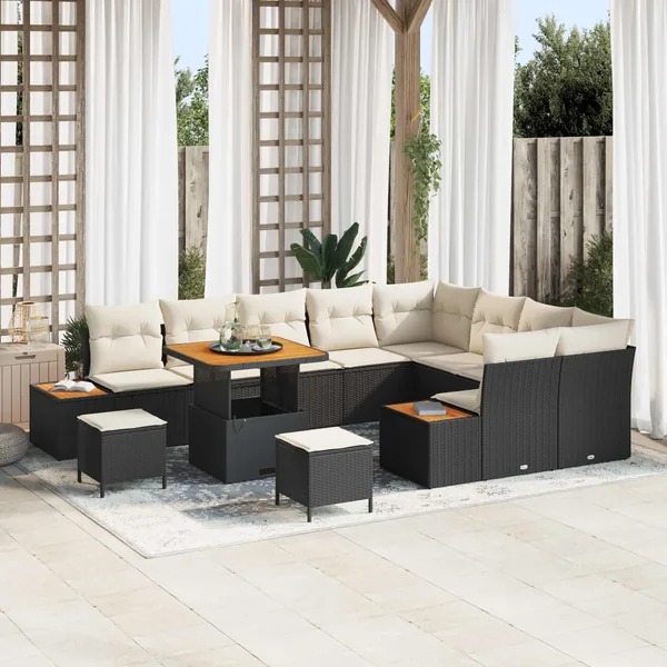 Ensemble de canapé de jardin avec coussin 12 pcs Noir et Crème
