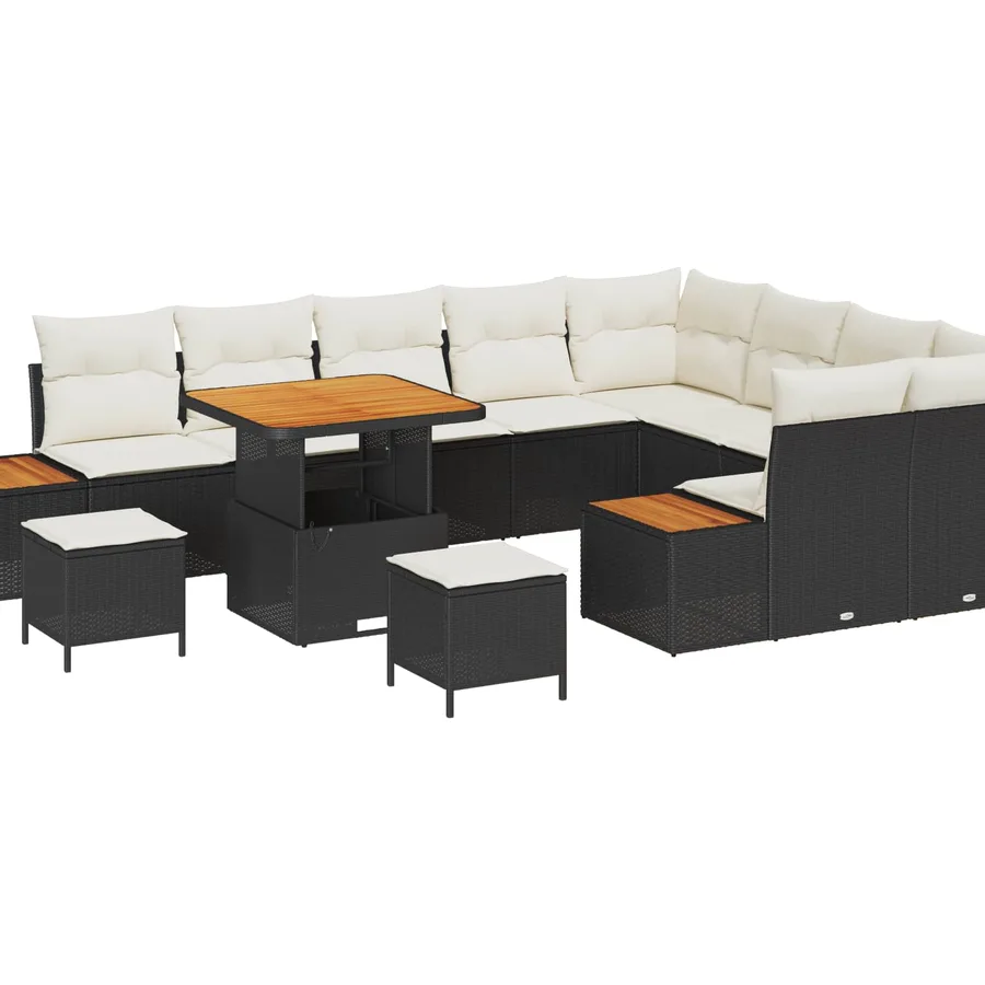 Ensemble de canapé de jardin avec coussin 12 pcs Noir et Crème - 2