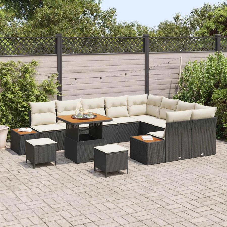 Ensemble de canapé de jardin avec coussin 12 pcs Noir et Crème - 3