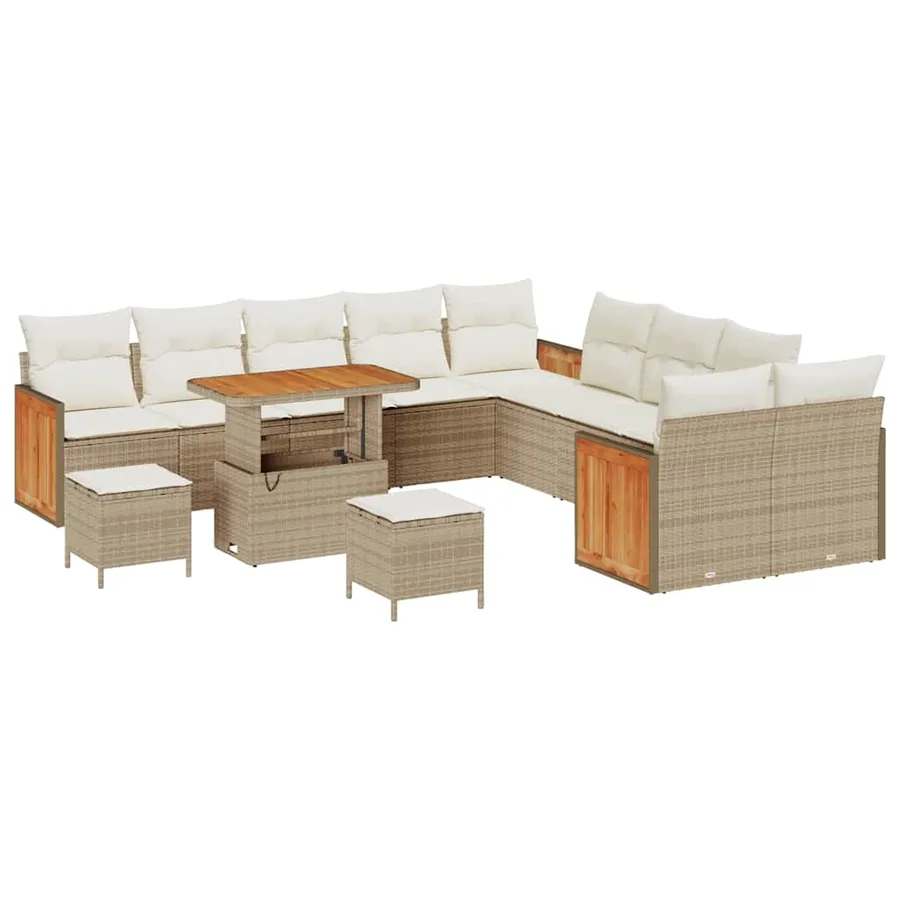 Ensemble de canapé de jardin 17 pcs Beige et crème polyrotin - 2