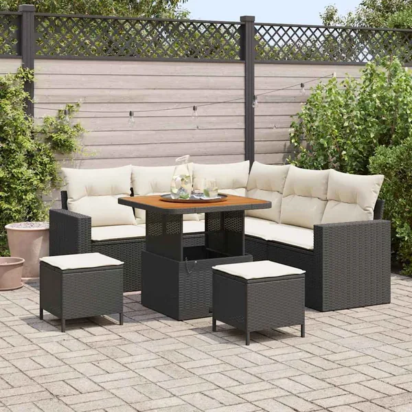 Ensemble de canapé de jardin 9 pcs Noir et Crème polyrotin