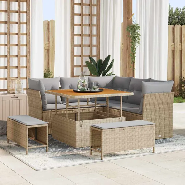 Ensemble de canapé de jardin 8 pcs beige et gris clair