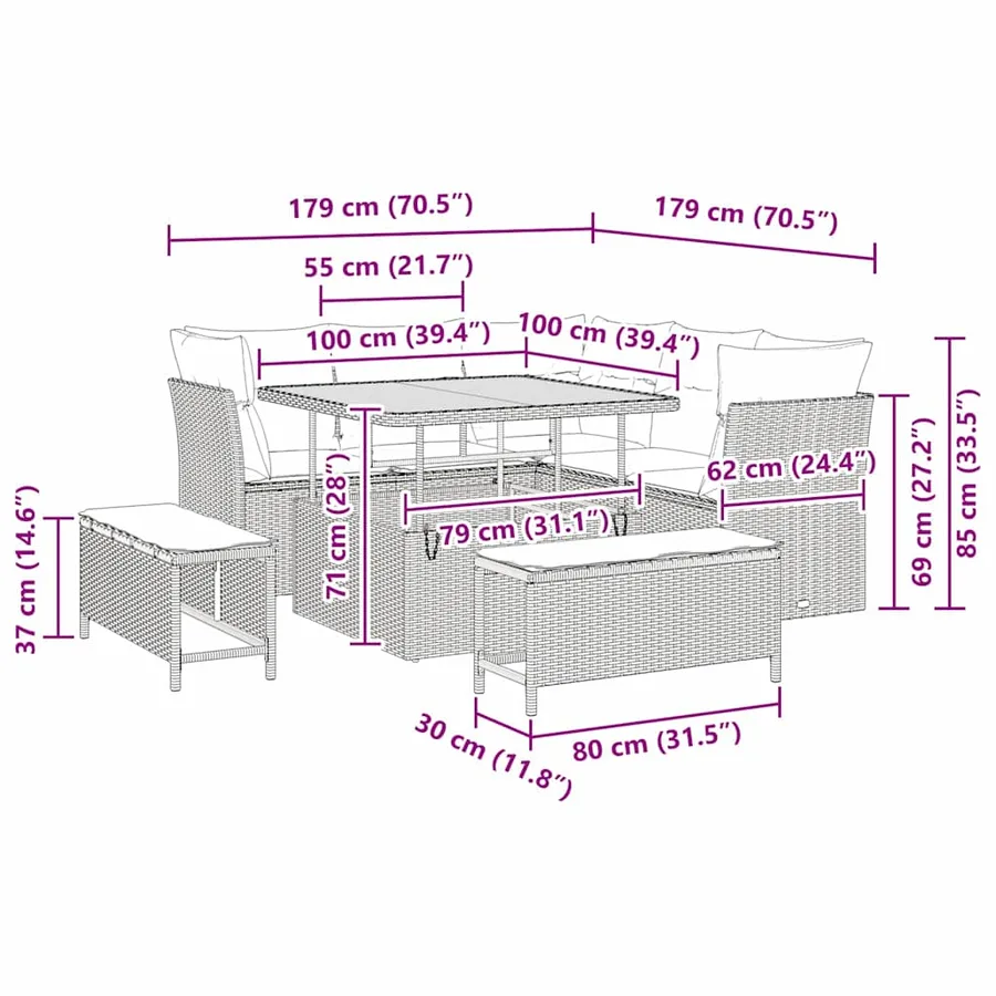 Ensemble de canapé de jardin 8 pcs beige et gris clair - 12