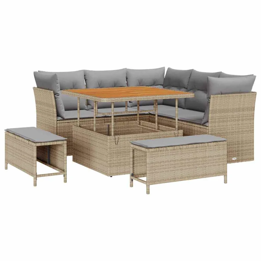 Ensemble de canapé de jardin 8 pcs beige et gris clair - 2