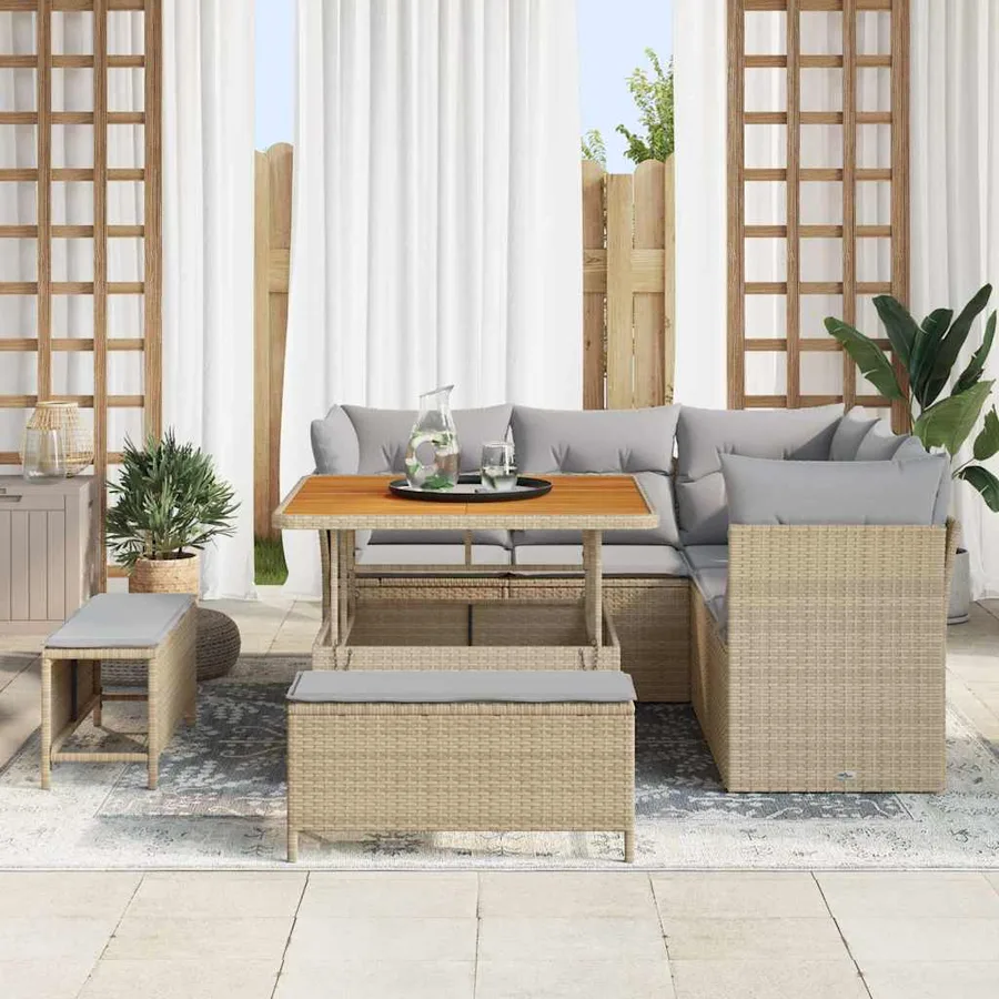 Ensemble de canapé de jardin 8 pcs beige et gris clair - 3