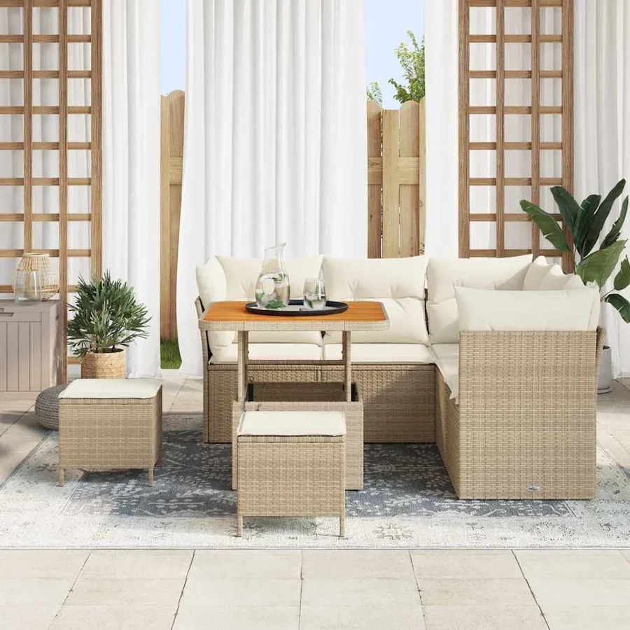Ensemble de canapé de jardin avec coussin 8 pcs beige et crème - 3