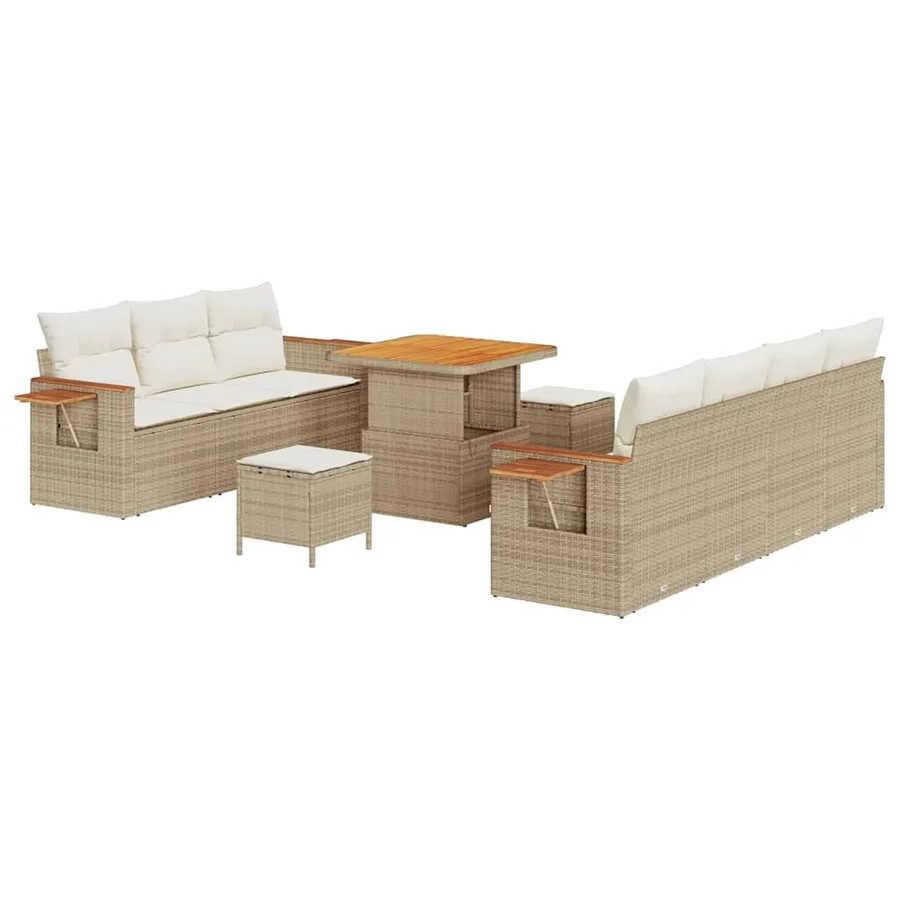 Ensemble de canapé de jardin 13 pcs Beige et crème polyrotin - 2