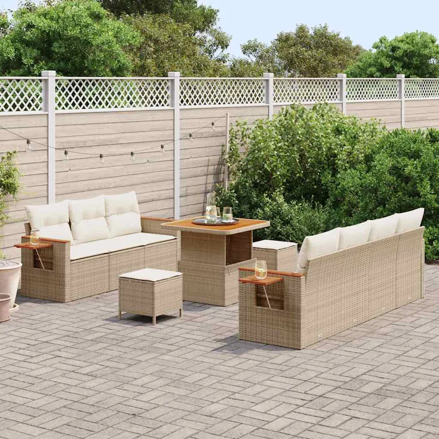 Ensemble de canapé de jardin 13 pcs Beige et crème polyrotin - 3