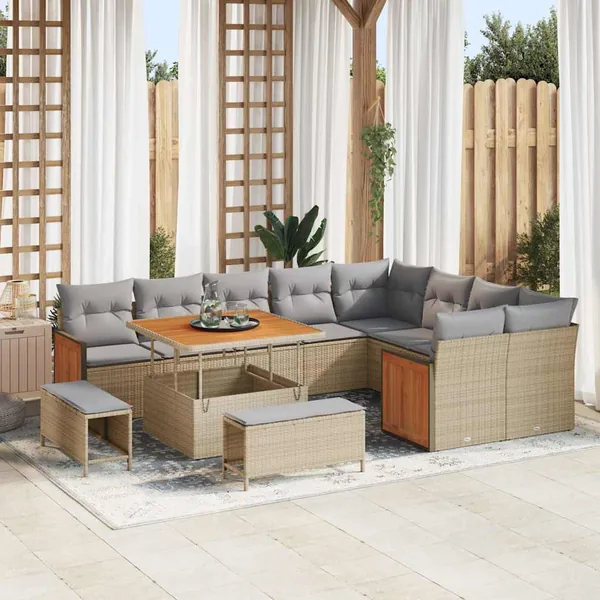 Ensemble de canapé de jardin 13 pcs Beige et Gris clair