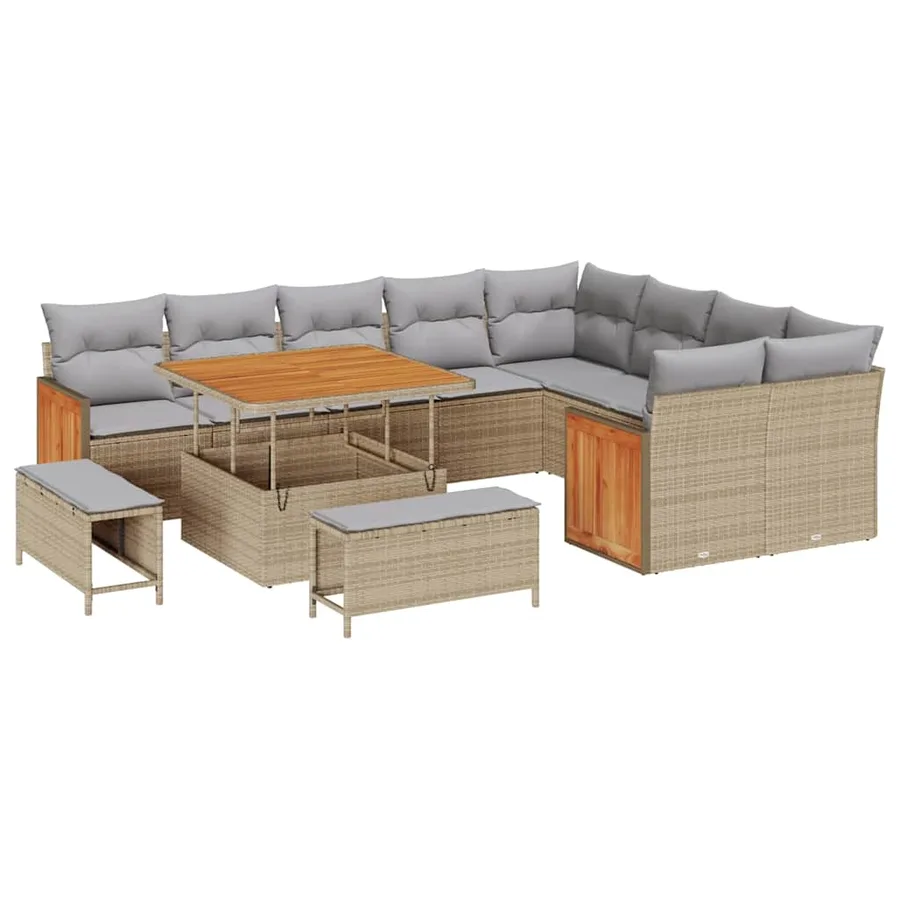 Ensemble de canapé de jardin 13 pcs Beige et Gris clair - 2