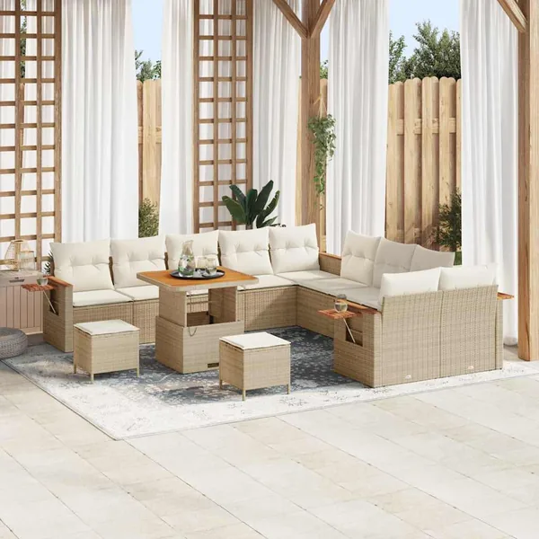 Ensemble de canapé de jardin 17 pcs Beige et crème polyrotin