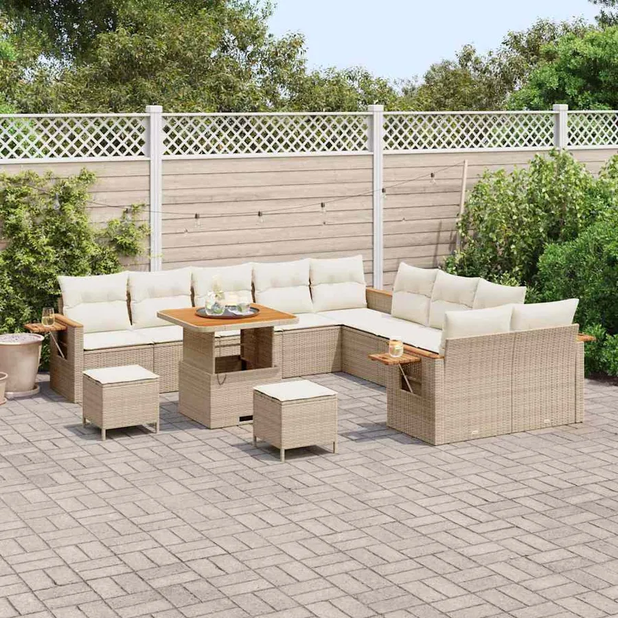 Ensemble de canapé de jardin 17 pcs Beige et crème polyrotin - 3
