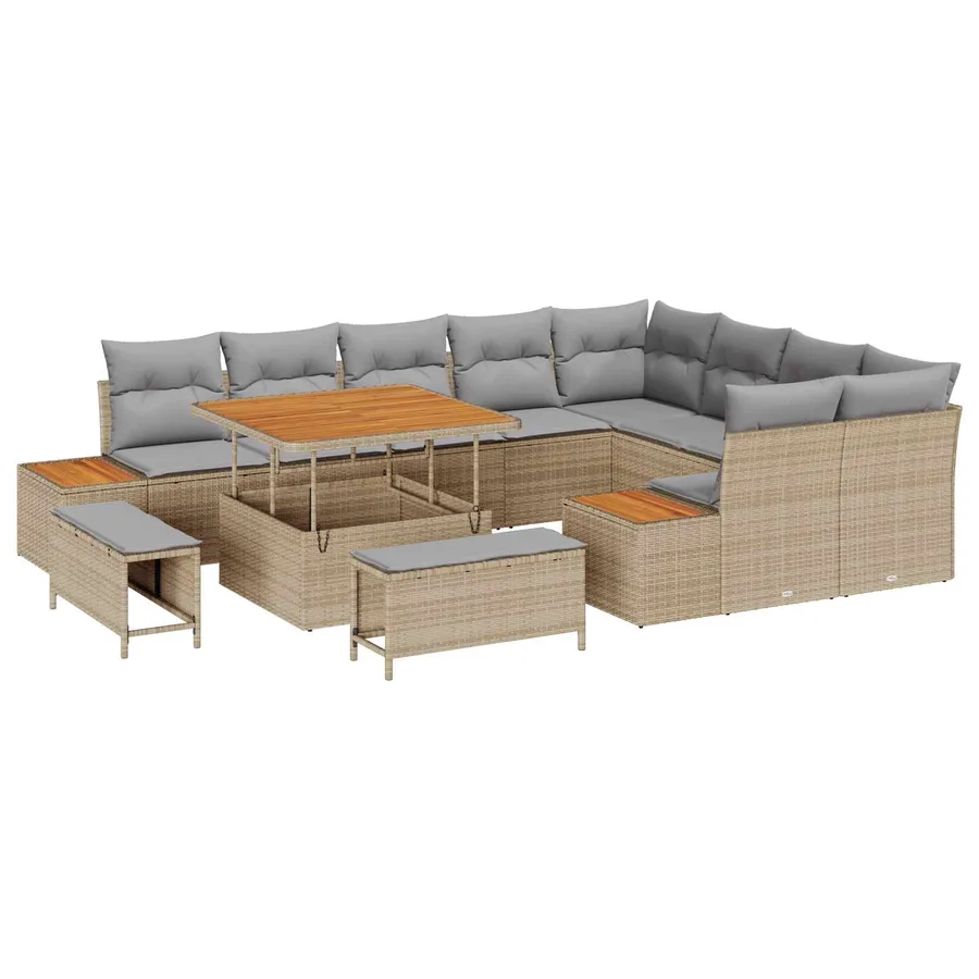Ensemble de canapé de jardin 12 pcs Beige et Gris clair - 2