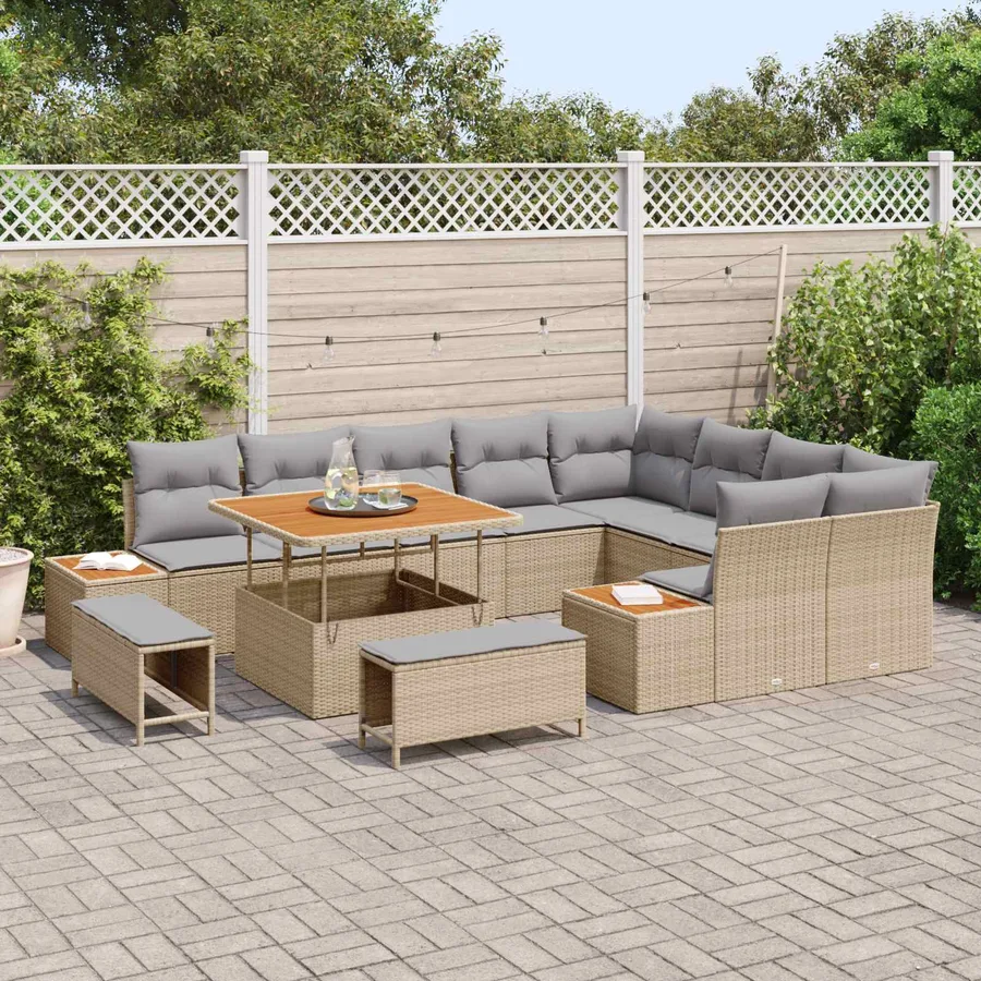 Ensemble de canapé de jardin 12 pcs Beige et Gris clair - 3