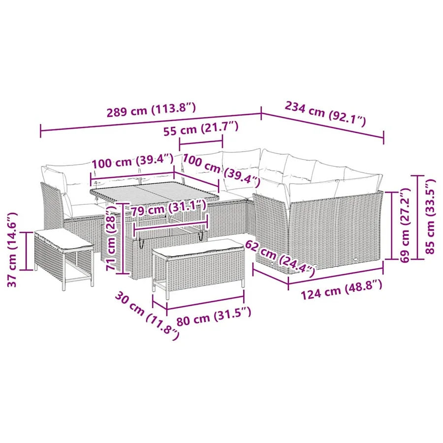 Ensemble de canapé de jardin 12 pcs beige et gris clair - 12