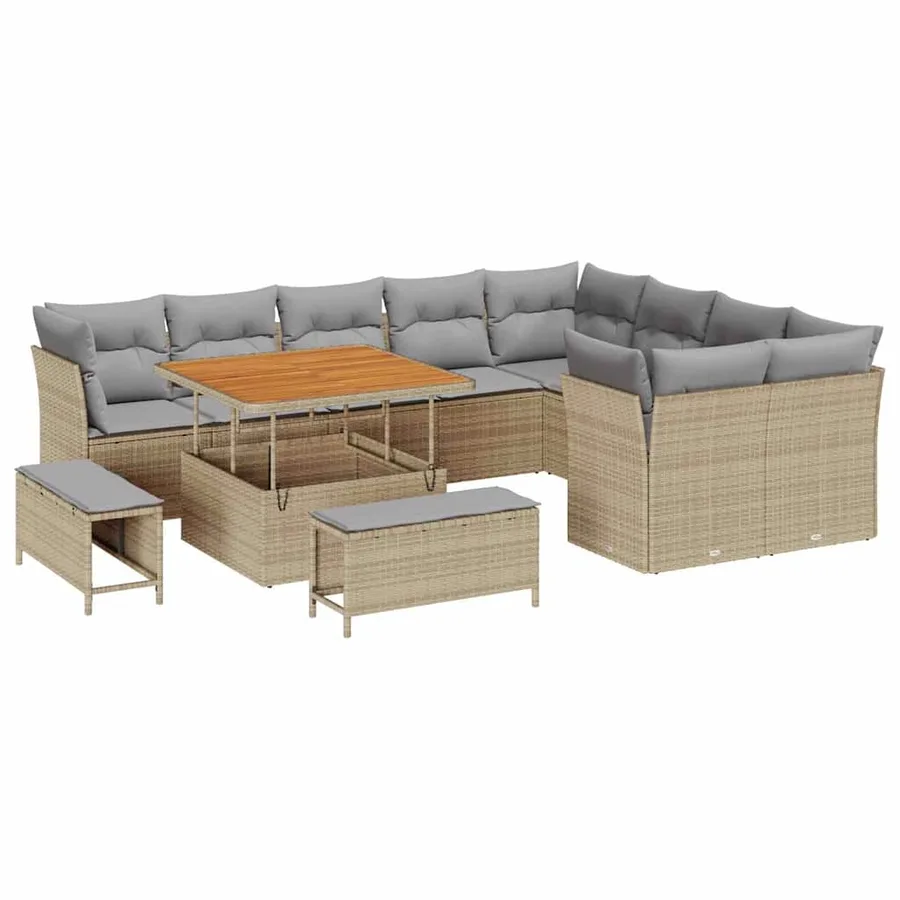 Ensemble de canapé de jardin 12 pcs beige et gris clair - 2